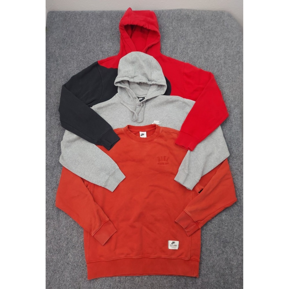 Lot 3 NIKE Hoodie Sweatshirt Mens Medium Red Black Gray Sportswear Fleece Gym